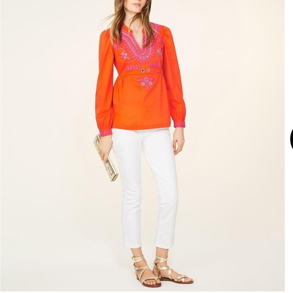 Tory Burch🍁🍂Tangerine Embellished Embroidered Tunic $350 NWT - Picture 3 of 12